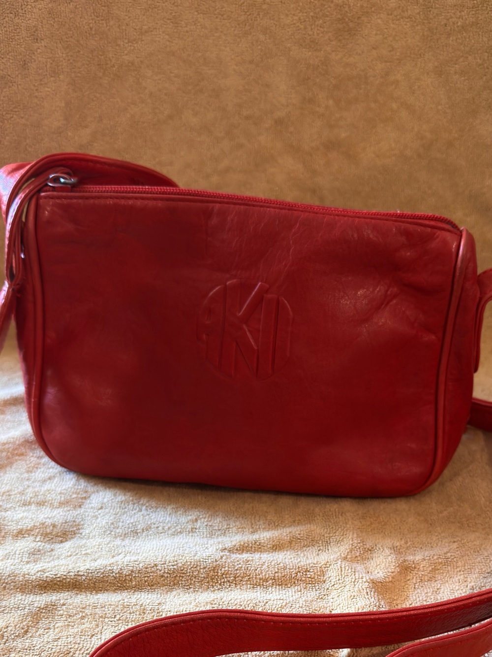 Red Leather Anne Klein Red Crossbody Bag with Gold Logo